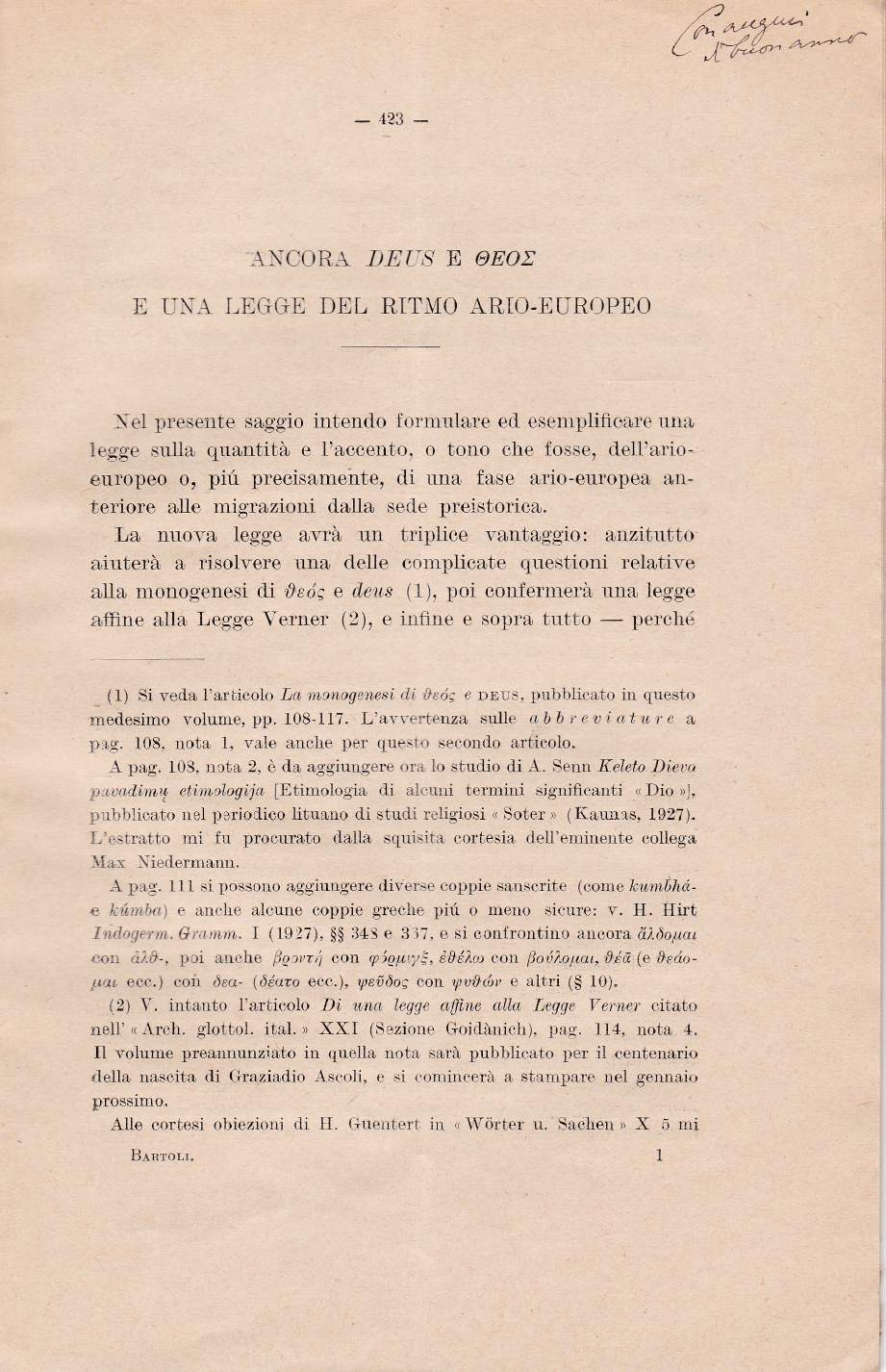 Una legge del ritmo indoeuropeo - Matteo Bartoli (1930)
