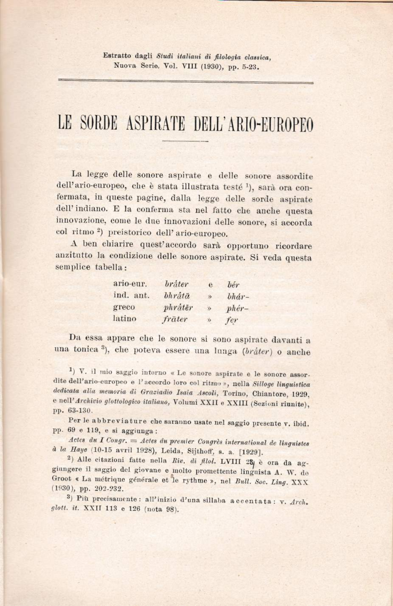 Le sorde aspirate dell'ario-indoeuropeo - Matteo Bartoli (1930)