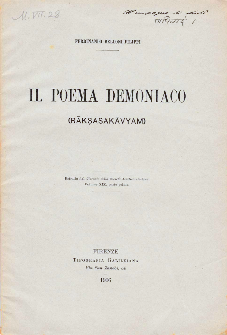 Rakshasakavyam - Ferdinando Belloni Filippi (1906)