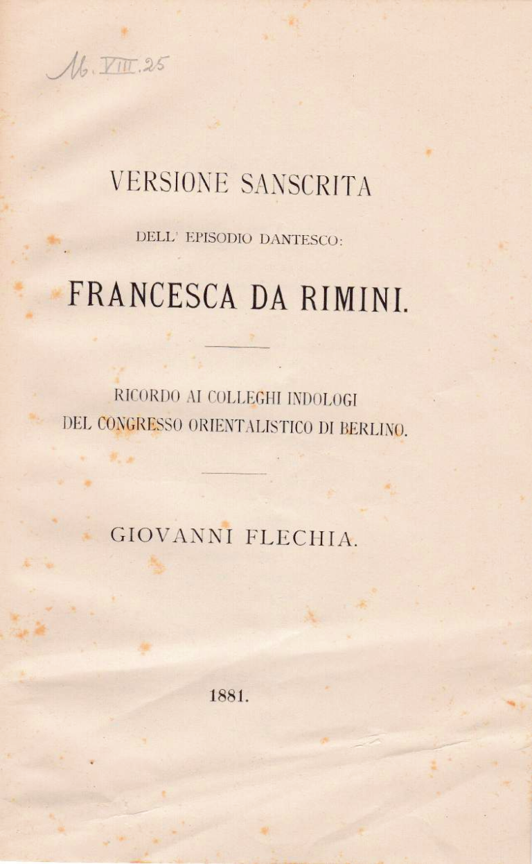 Versione sanscrita dell'episodio dantesco Franscesca da Rimini - Giovanni Flechia (1881)