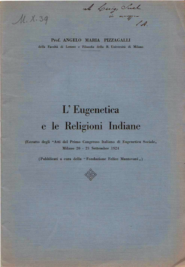 L'eugenetica e le religioni indiane - Angelo Maria Pizzagalli (1924)