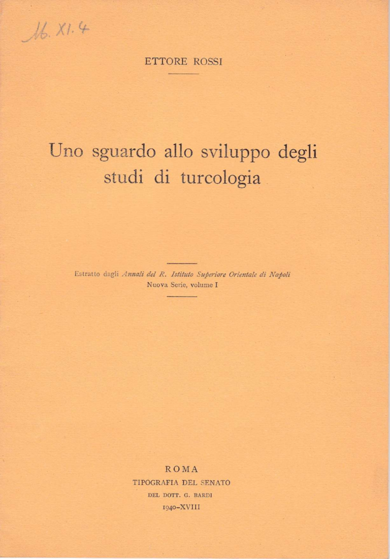 Uno sguardo allo sviluppo degli studi di turcologia - Ettore Rossi (1940)